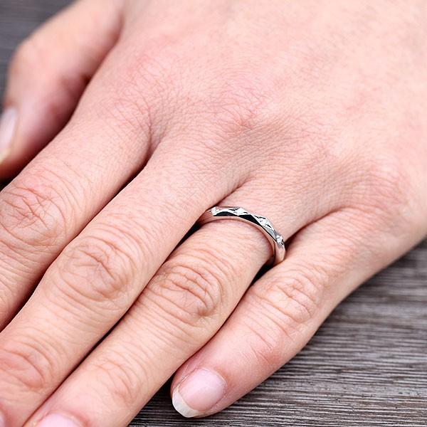 結婚指輪 ホワイトゴールド K18WG レディース 単品 ダイヤ 0.04ct ウェーブ S字 ミラーカット 指輪 マリッジリング シンプル 爆買の画像