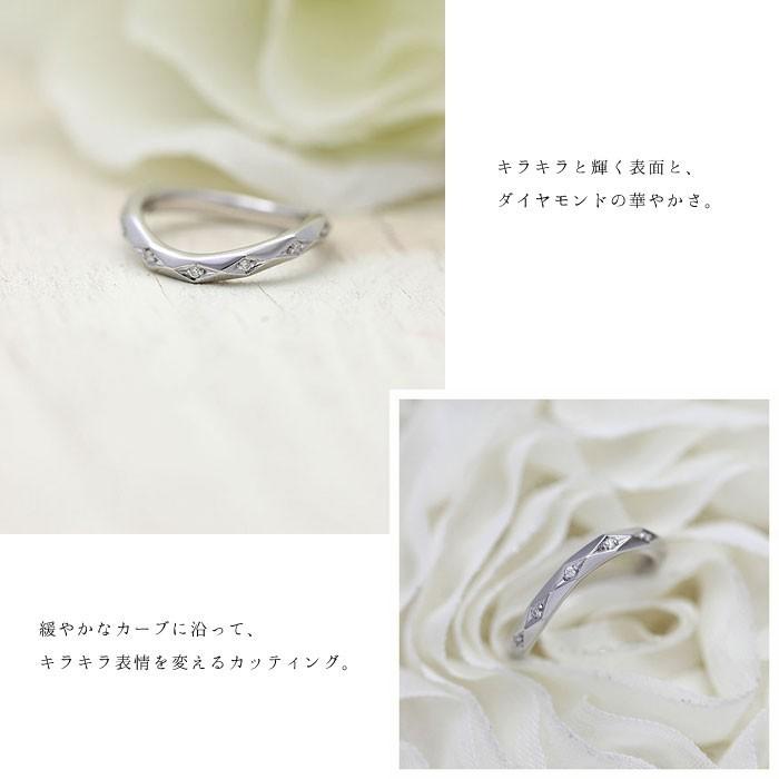 結婚指輪 プラチナ PT900  レディース 単品 ダイヤ 0.04ct ウェーブ S字 ミラーカット 指輪 マリッジリング シンプル 爆買の画像
