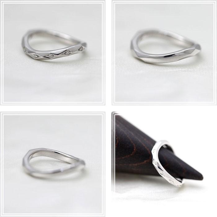 結婚指輪 プラチナ PT900  レディース 単品 ダイヤ 0.04ct ウェーブ S字 ミラーカット 指輪 マリッジリング シンプル 爆買の画像