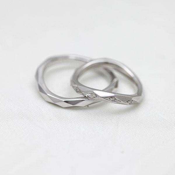 結婚指輪 プラチナ ペアリング PT900 ダイヤ 0.04ct ウェーブ S字