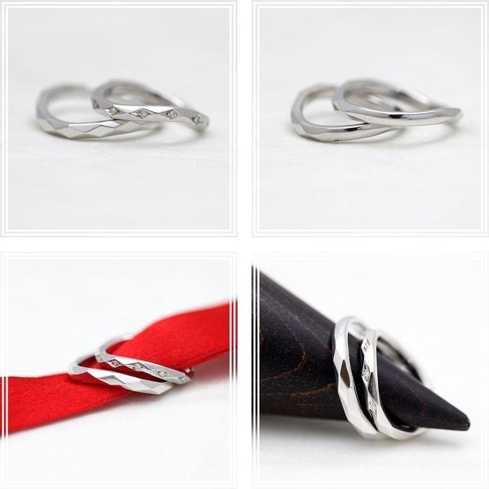 結婚指輪 プラチナ ペアリング PT900 ダイヤ 0.04ct ウェーブ S字