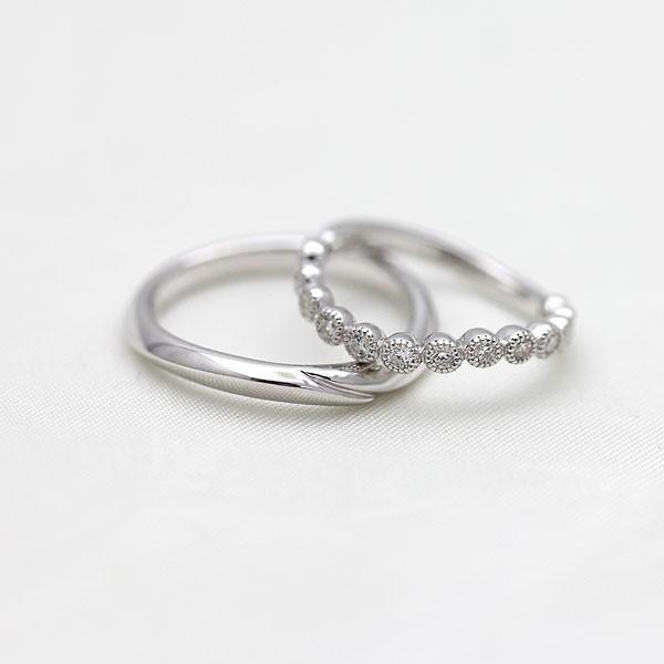 結婚指輪 ペアリング ホワイトゴールド K10WG ダイヤ 0.26ct ウェーブ S字 ミル ラウンド 指輪 マリッジリング 爆買の画像