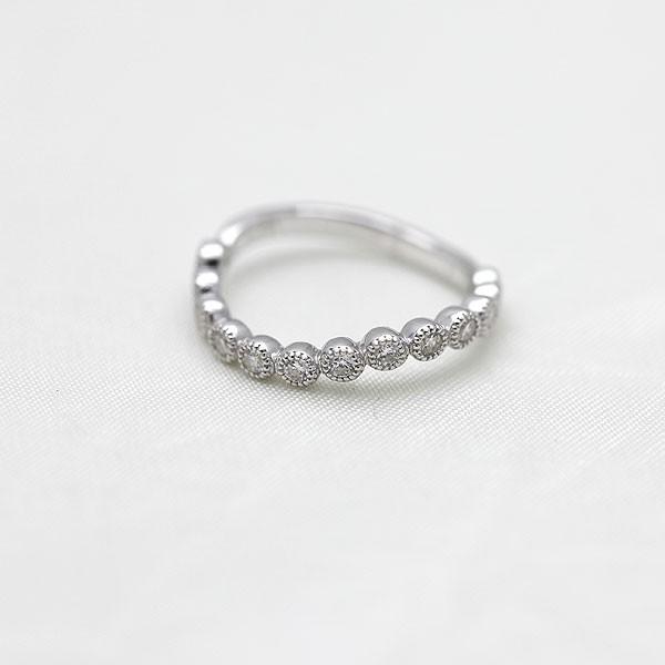 結婚指輪 ホワイトゴールド K18WG レディース 単品 ダイヤ 0.26ct ウェーブ S字 ミル ラウンド 指輪 マリッジリング シンプル 爆買の画像