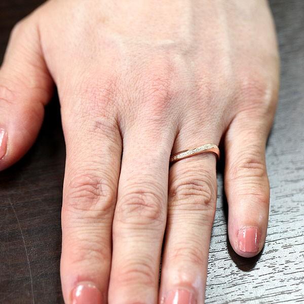結婚指輪 ペアリング ピンクゴールド K10PG ダイヤ 0.10ct ウェーブ S字  指輪 マリッジリング 爆買の画像