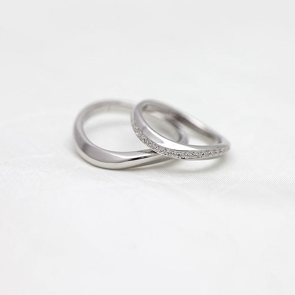 k10WG ダイヤ ウェーブ リング 結婚指輪 ペアリング ホワイトゴールド K10WG ダイヤ 0.10ct ウェーブ