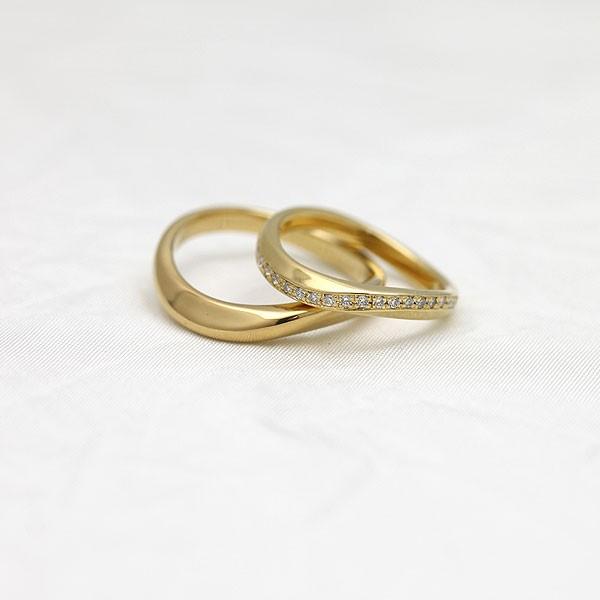結婚指輪 ペアリング ゴールド K10YG ダイヤ 0.10ct ウェーブ S字  指輪 マリッジリング 爆買の画像