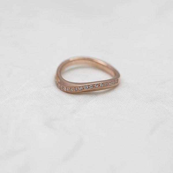 結婚指輪 ピンクゴールド K18PG レディース 単品 ダイヤ 0.10ct ウェーブ S字  指輪 マリッジリング シンプル 爆買の画像