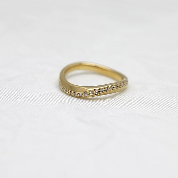 結婚指輪 ゴールド K18YG レディース 単品 ダイヤ 0.10ct ウェーブ S字  指輪 マリッジリング シンプル 爆買の画像