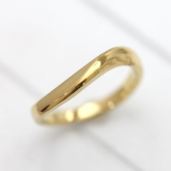 結婚指輪 ゴールド メンズ K18YG 刻印無料 シンプル S字 ライン 指輪 シンプルリング