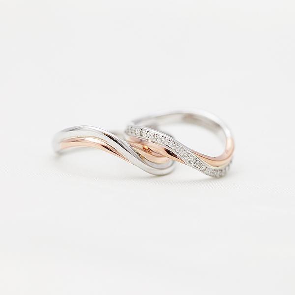結婚指輪 安い プラチナ PT100 pt10% 18金 ピンクゴールド K18PG ペアリング ダイヤ 0.10ct コンビ 指輪 マリッジリング 爆買の画像