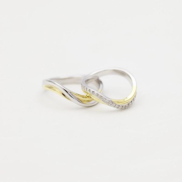 結婚指輪 安い プラチナ PT100 pt10% 18金 イエローゴールド K18YG ペアリング ダイヤ 0.10ct コンビ 指輪 マリッジリング 爆買の画像
