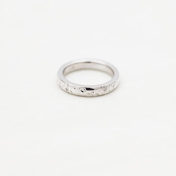 結婚指輪 プラチナ PT900  手彫り彫刻 桜 レディース 単品 ダイヤ 0.03ct リング  桜ジュエリー 花 爆買の画像