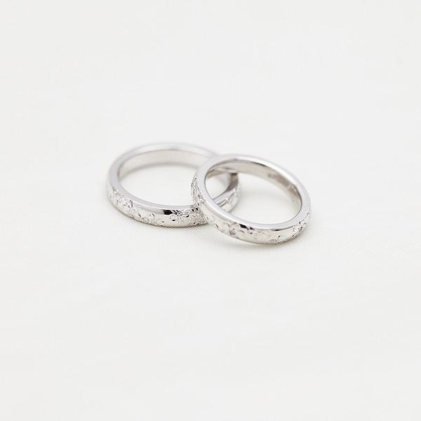 結婚指輪 プラチナ PT900 ペアリング 彫刻 桜 ダイヤ 0.03ct リング 桜
