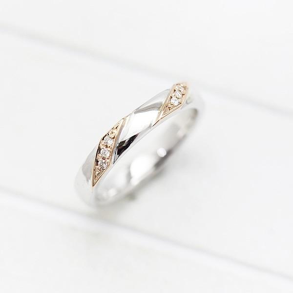 結婚指輪 コンビ プラチナ PT900  ゴールド K18 PG YG レディース 単品 ダイヤ 0.04ct ななめライン 爆買の画像