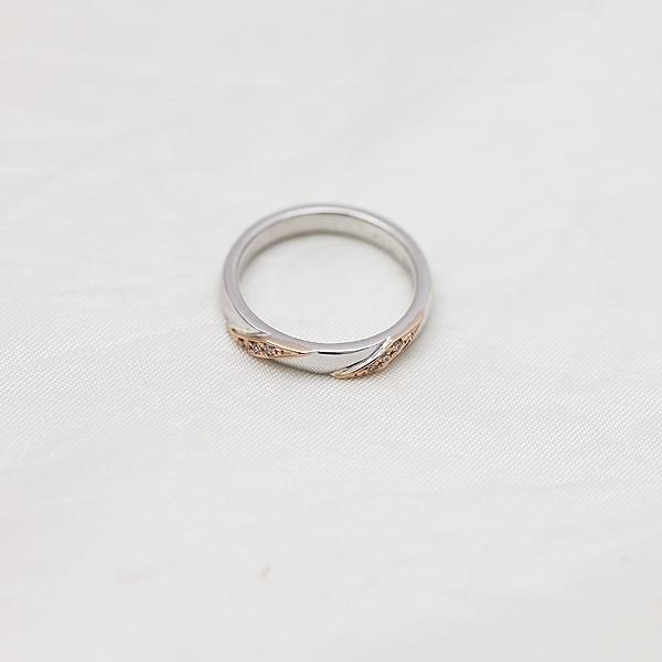 結婚指輪 コンビ プラチナ PT900  ゴールド K18 PG YG レディース 単品 ダイヤ 0.04ct ななめライン 爆買の画像