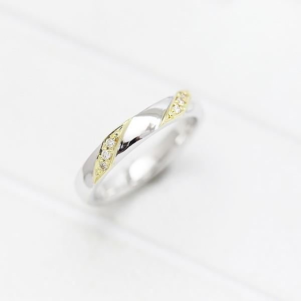 結婚指輪 コンビ プラチナ PT900  ゴールド K18 PG YG レディース 単品 ダイヤ 0.04ct ななめライン 爆買の画像