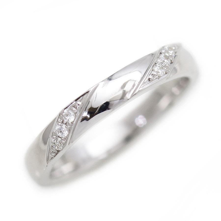 結婚指輪 ホワイトゴールド K18WG レディース 単品 ダイヤ 0.04ct ななめライン 指輪 マリッジリング シンプル 爆買の画像