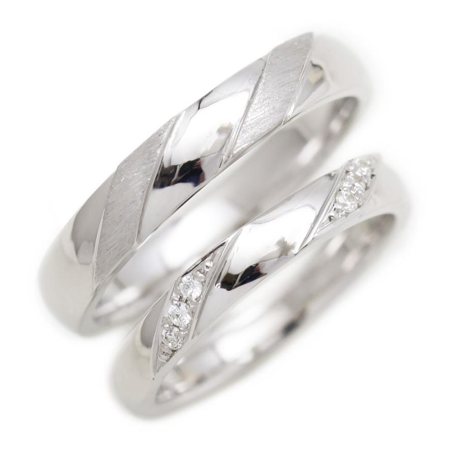 Pt900 ペアリング 結婚指輪 プラチナ ペアリング PT900 ダイヤ 0.04ct ななめライン 指輪