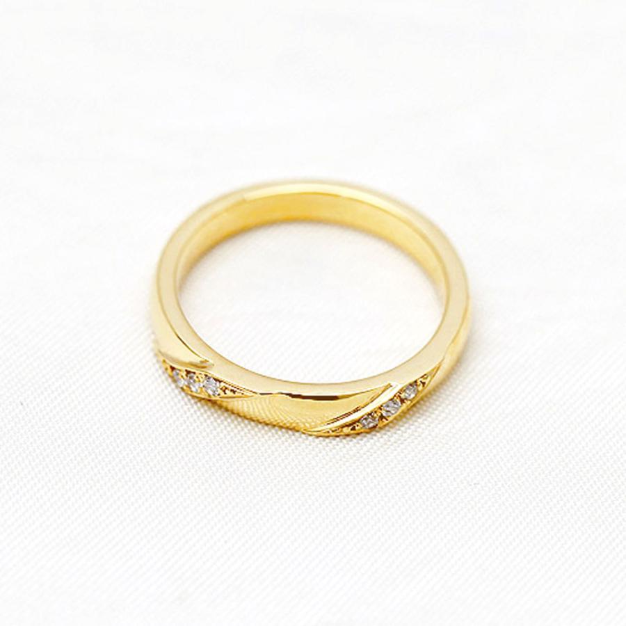 結婚指輪 K18YG イエローゴールド ダイヤ 0.04ct レディース 単品 ななめライン 指輪 マリッジリング シンプル  18金 爆買の画像