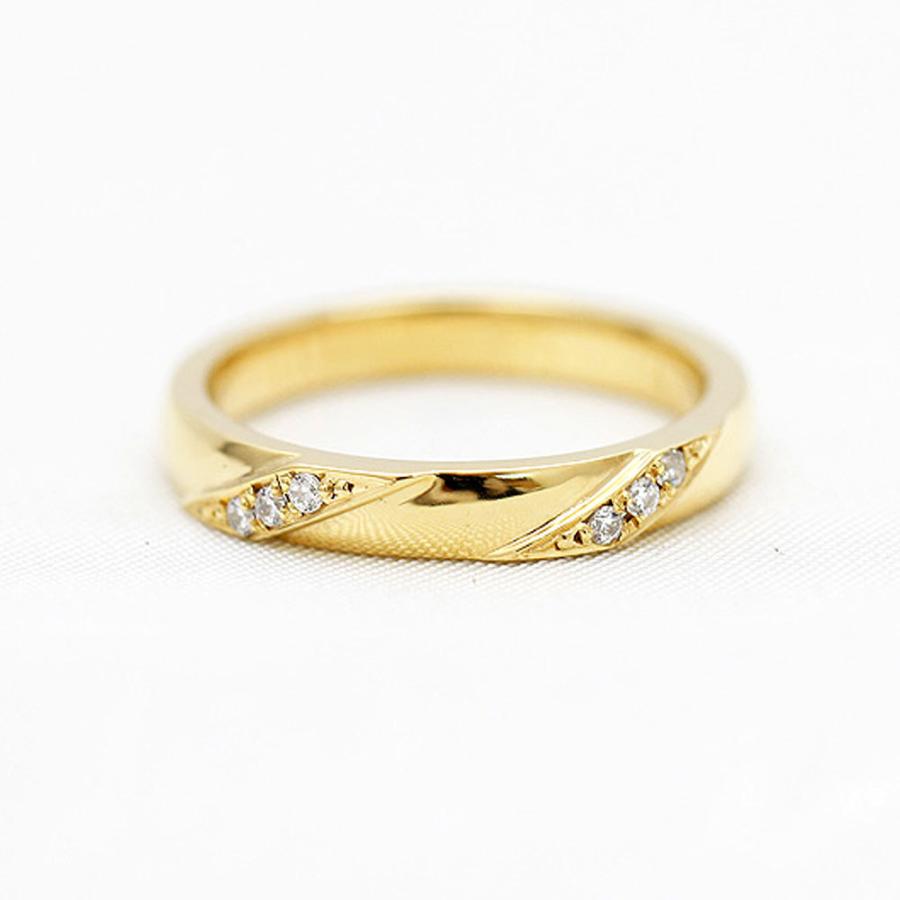 結婚指輪 K18YG イエローゴールド ダイヤ 0.04ct レディース 単品 ななめライン 指輪 マリッジリング シンプル  18金 爆買の画像