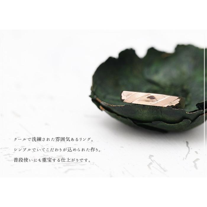 結婚指輪 ピンクゴールド メンズ K18PG 刻印無料 ななめライン ヘアライン 指輪 マリッジリング シンプル 爆買の画像