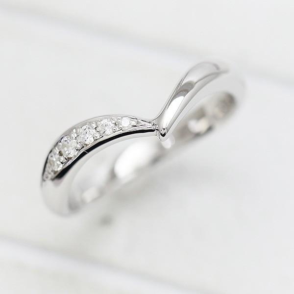 結婚指輪 マリッジリング ホワイトゴールド K10WG レディース 単品 ダイヤ 0.07ct V字 片側留め 指輪 シンプル