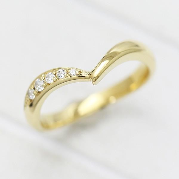 結婚指輪 マリッジリング ゴールド K10YG レディース 単品 ダイヤ 0.07ct V字 片側留め 指輪 シンプル