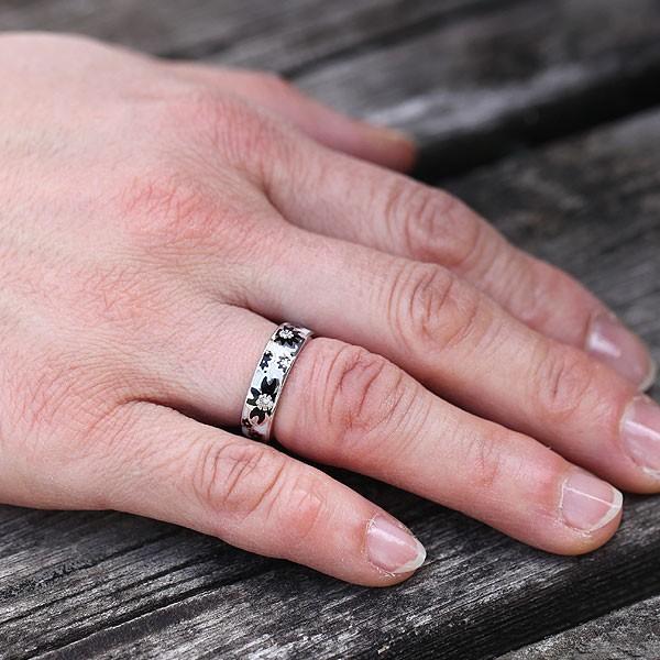 指輪 桜 リング SV925 メンズリング 15-22号 ホワイト/ブラック 小