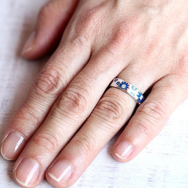 指輪 桜 リング SV925 メンズリング 15-22号 細め 白/青 キュービック