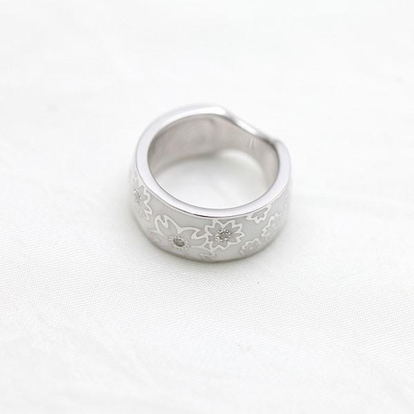 指輪 桜 リング PT100 プラチナ10％ メンズリング 15-22号 太め 白/白 ダイヤモンド 0.13ct 幅広の画像