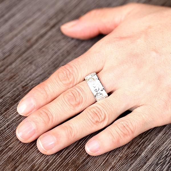 指輪 桜 リング PT100 プラチナ10％ メンズリング 15-22号 太め 白/白 ダイヤモンド 0.13ct 幅広の画像