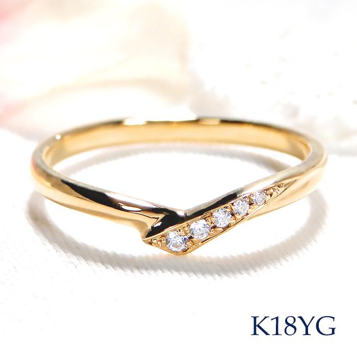 結婚指輪 K18YG イエローゴールド ダイヤモンド 0.05ct V字リング V