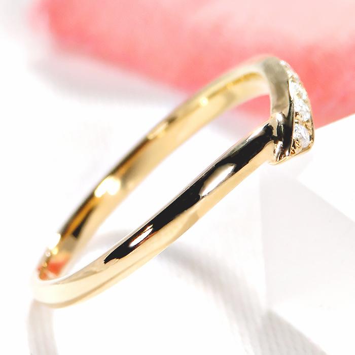 結婚指輪 K18YG イエローゴールド ダイヤモンド 0.05ct V字リング V