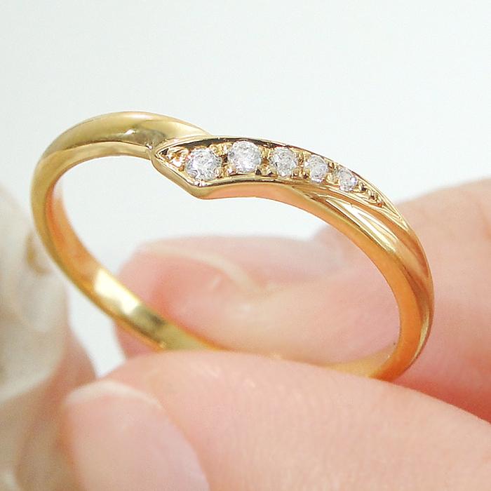 結婚指輪 K18YG イエローゴールド ダイヤモンド 0.05ct V字リング V