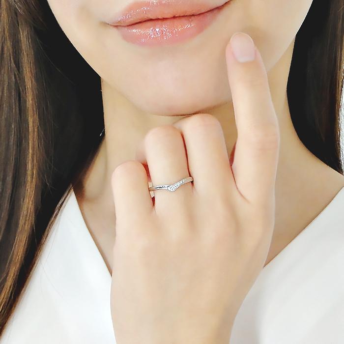 結婚指輪 ペアリング プラチナ PT900  ダイヤモンド 0.05ct V字リング ウェーブライン シンプル 爆買の画像