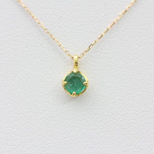 誕生石 K10YG ネックレス 1粒 エメラルド 0.2ct 10金 イエローゴールド