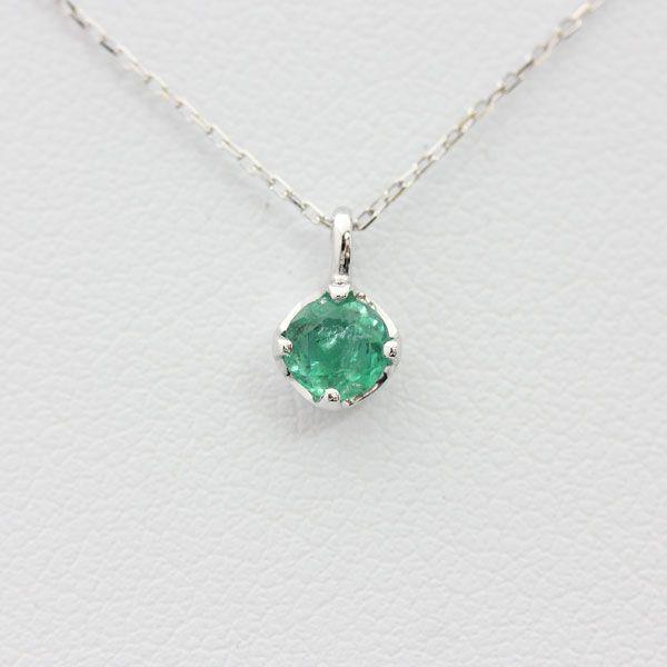 誕生石 K10WG ネックレス 1粒 エメラルド 0.2ct 10金 ホワイトゴールド