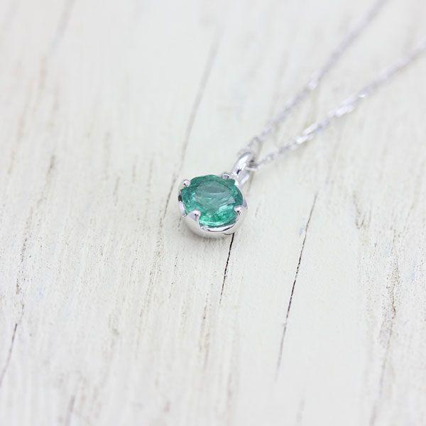 誕生石 プラチナ100 （pt10％） ネックレス 1粒 エメラルド 0.2ct K10WGチェーン 5月 ペンダント バースデー プレゼント 爆買の画像