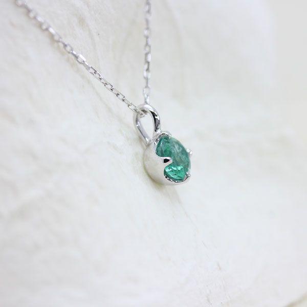 誕生石 プラチナ100 （pt10％） ネックレス 1粒 エメラルド 0.2ct K10WGチェーン 5月 ペンダント バースデー プレゼント 爆買の画像