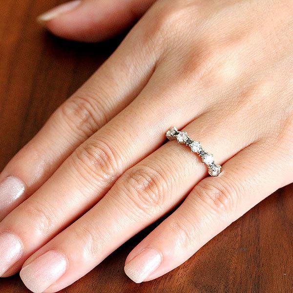 指輪 レディース プラチナ PT900  リング ダイヤモンド 0.55ct ブラックダイヤ ハーフエタニティ かわいい プレゼント クリスマス 爆買の画像