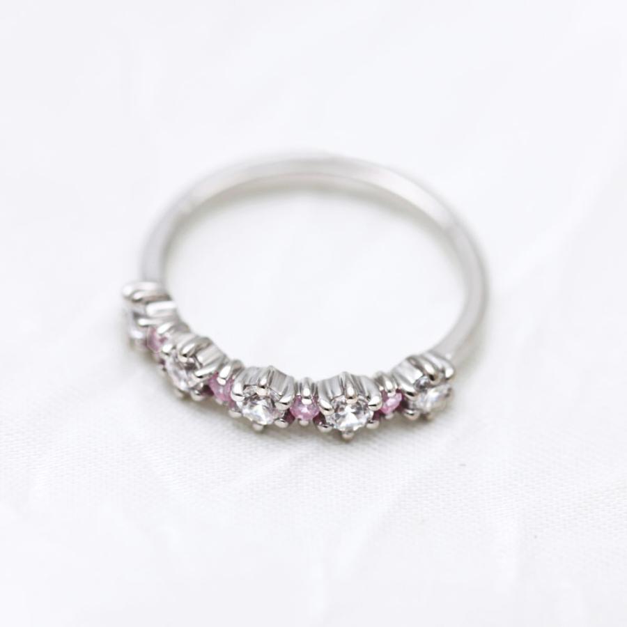 指輪 レディース プラチナ PT900  ダイヤ 0.4ct ピンクサファイア リング ハーフエタニティ かわいい プレゼント 爆買の画像