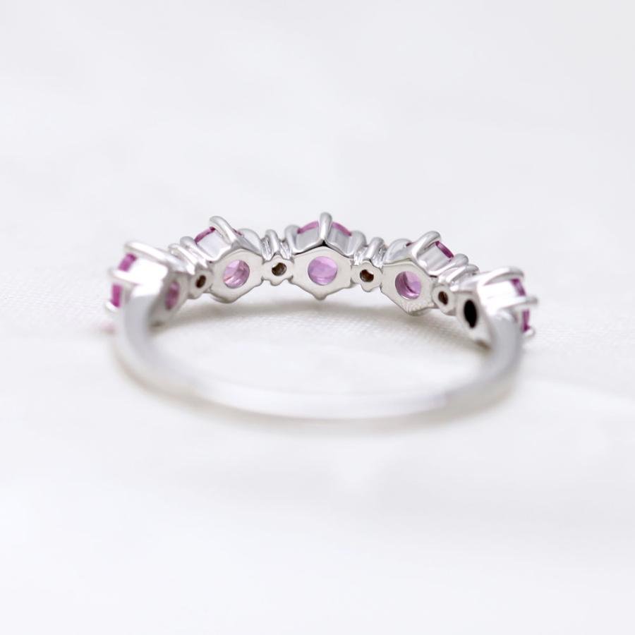 指輪 レディース エタニティ PT900  プラチナ ダイヤ 0.05ct ピンクサファイア 0.5ct ハーフエタニティ リング プレゼント 爆買の画像