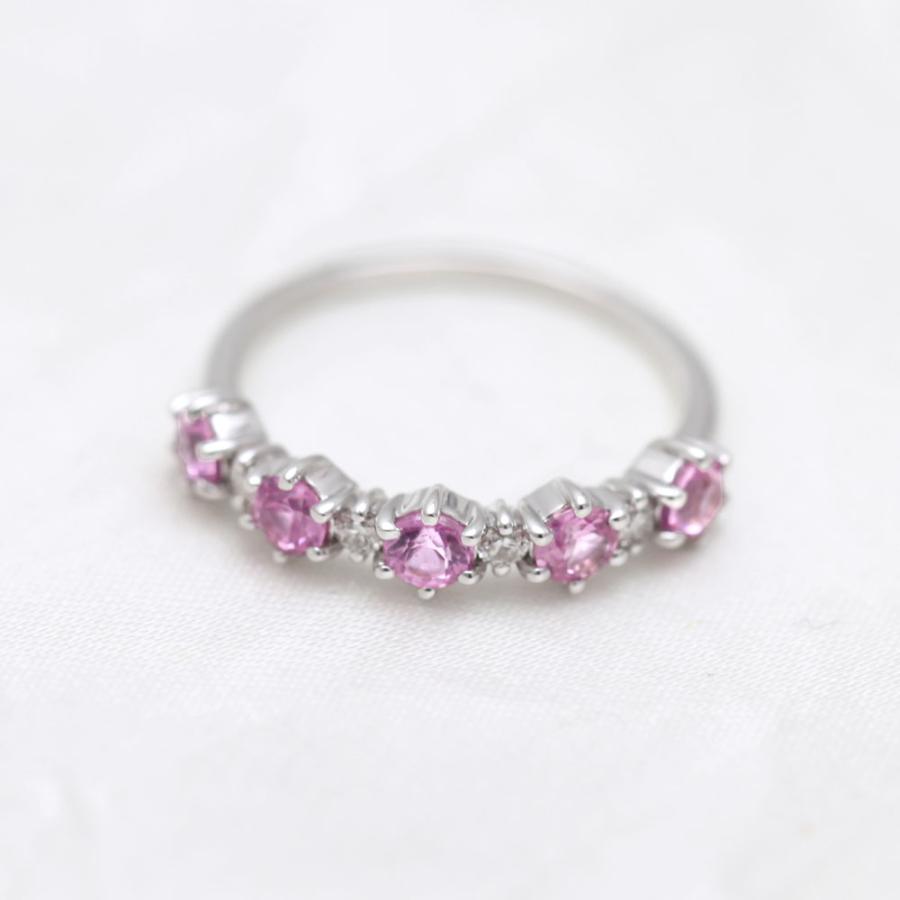 指輪 レディース エタニティ PT900  プラチナ ダイヤ 0.05ct ピンクサファイア 0.5ct ハーフエタニティ リング プレゼント 爆買の画像
