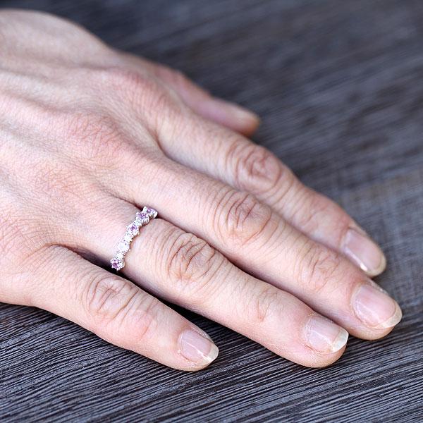 指輪 レディース エタニティ PT900  プラチナ ダイヤ 0.05ct ピンクサファイア 0.5ct ハーフエタニティ リング プレゼント 爆買の画像