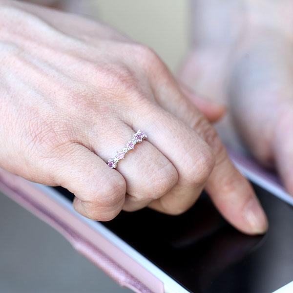 指輪 レディース エタニティ PT900  プラチナ ダイヤ 0.05ct ピンクサファイア 0.5ct ハーフエタニティ リング プレゼント 爆買の画像