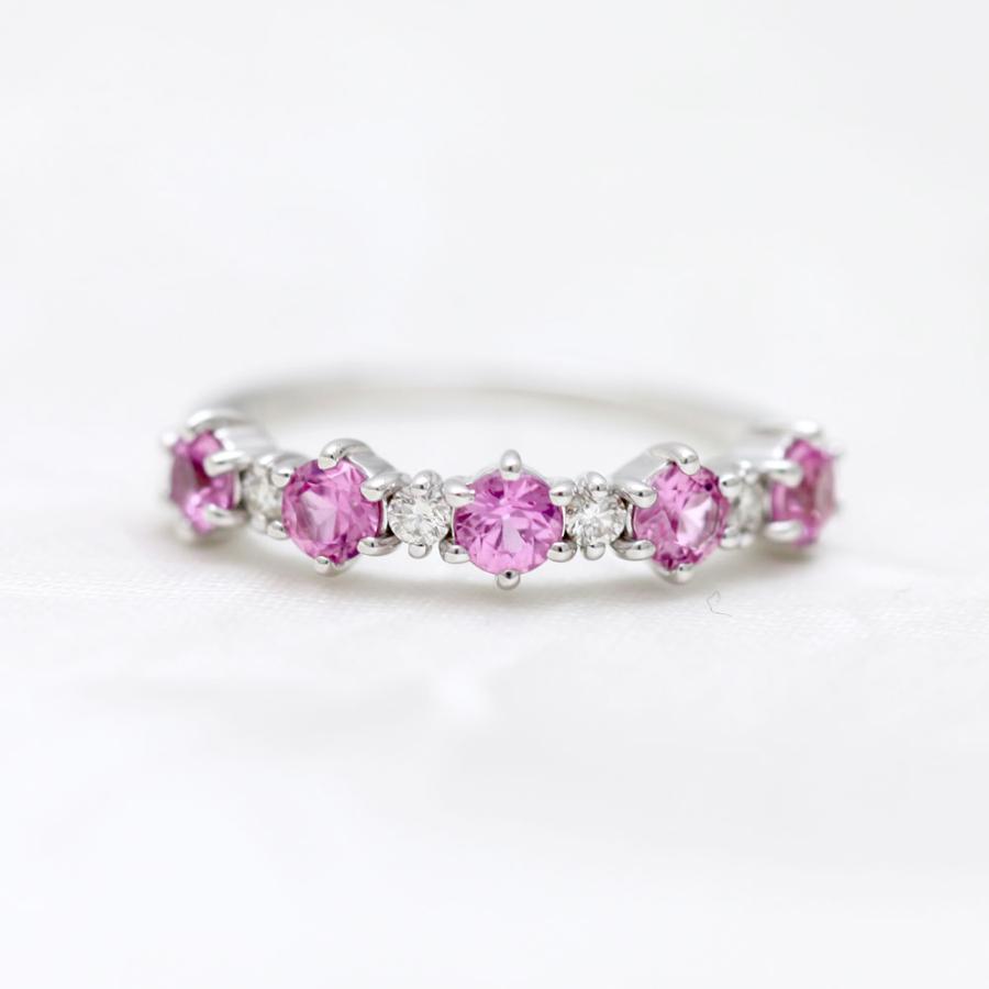 指輪 レディース エタニティ PT900  プラチナ ダイヤ 0.05ct ピンクサファイア 0.5ct ハーフエタニティ リング プレゼント 爆買の画像