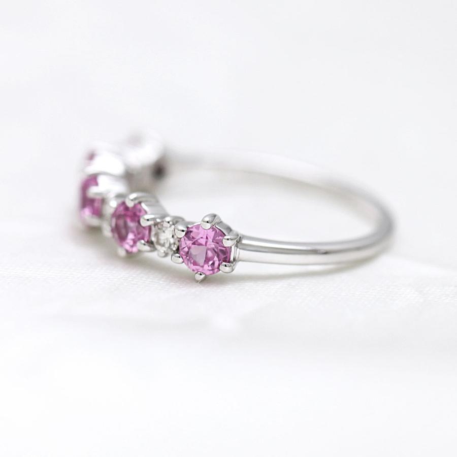 指輪 レディース エタニティ PT900  プラチナ ダイヤ 0.05ct ピンクサファイア 0.5ct ハーフエタニティ リング プレゼント 爆買の画像