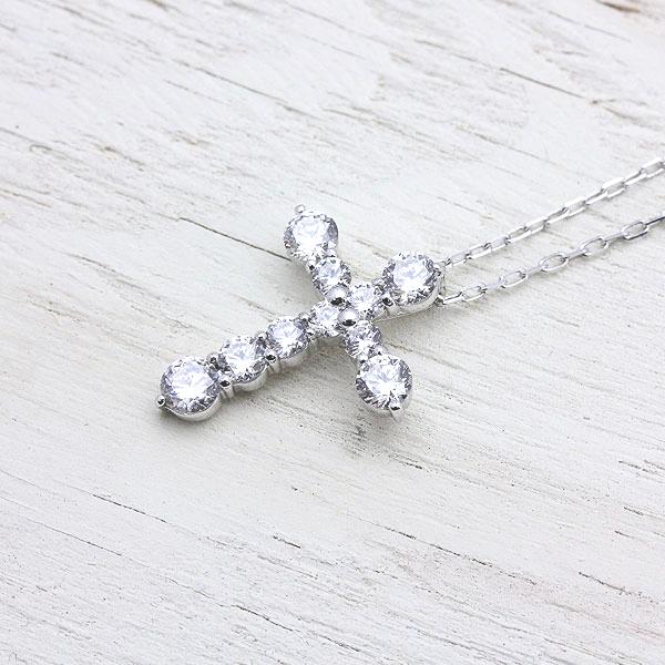 ネックレス プラチナ PT900 クロス モチーフ 1.0ct ダイヤモンド 