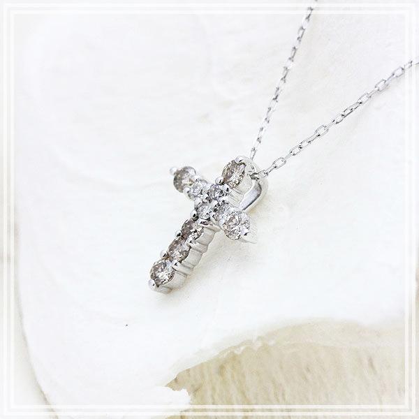 ネックレス プラチナ PT900 クロス モチーフ 0.2ct ブラウンダイヤ
