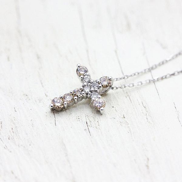 ネックレス プラチナ PT900 クロス モチーフ 0.2ct ブラウンダイヤ 